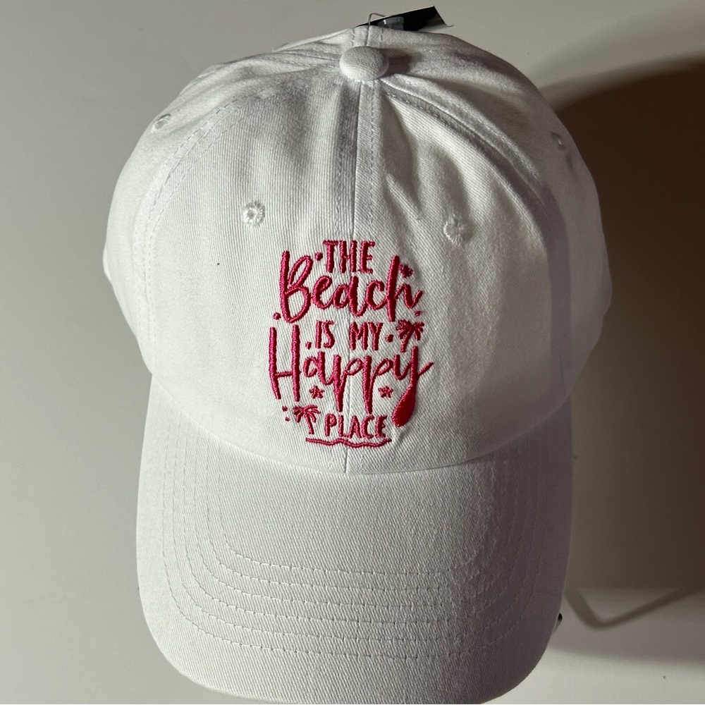 White Cap with Pink Embroidery